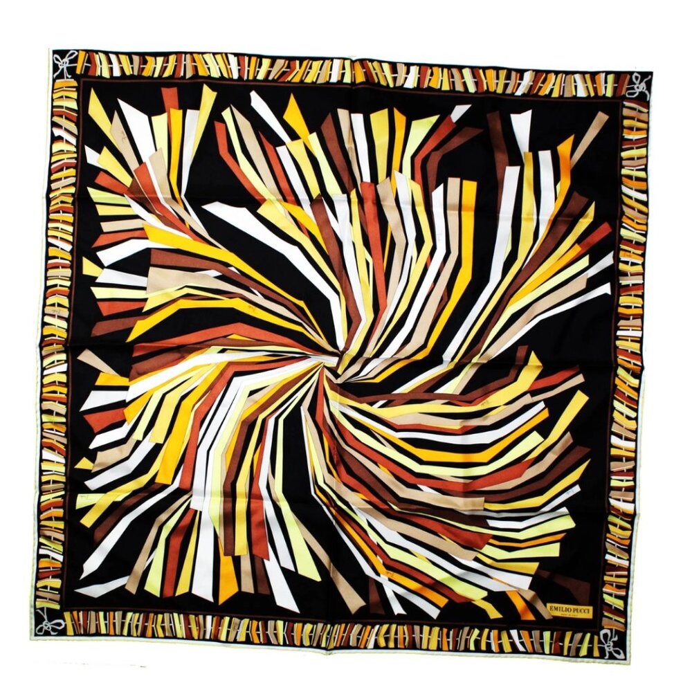 Emilio Pucci Silk Scarf Large Square Brown Yellow Print Design